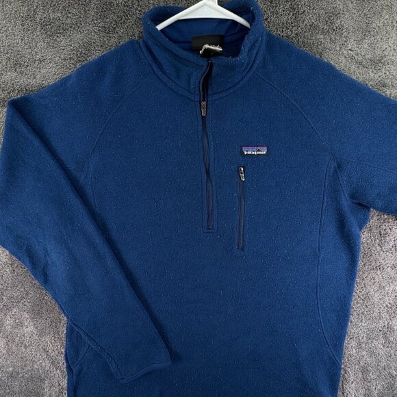 Patagonia Large Blue Fleece Pullover 1/4 Zip Jacket w/ Logo, Pocket Outdoors - Picture 1 of 13